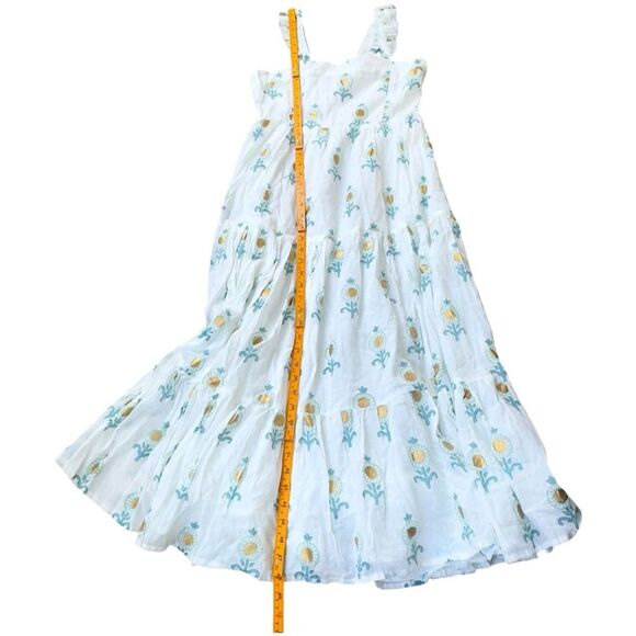 Oliphant Leela White Blue Ruffle Cross Back Sleeveless Midi Dress. NEW. Small. - Picture 10 of 16